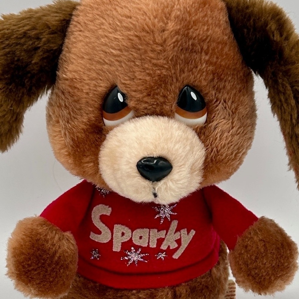 Vintage 80s Russ Berrie Sparky Dog Plush Brown Red Sweater Luv Pets 7in